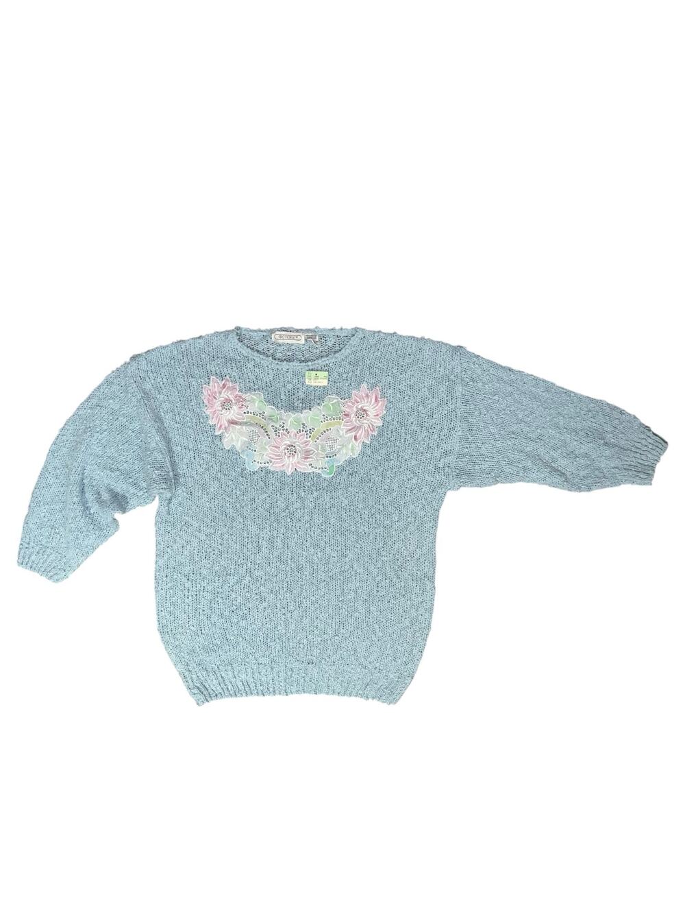 Pretense Vintage Floral Embroidered Sweater 24W Blue Knit NWT